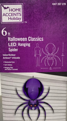 6 Foot Inflatable Halloween Hanging Black and Purple Spider Yard Decoration Open Box