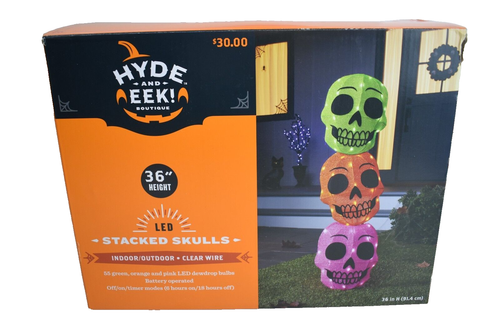 36 Inch Hyde & Eek Stacked Skulls LED Indoor Outdoor Halloween Decor with Lights