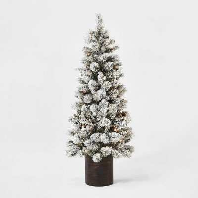 Wondershop 5 ft. Potted Flocked Virginia Pine Lit Tree Open Box
