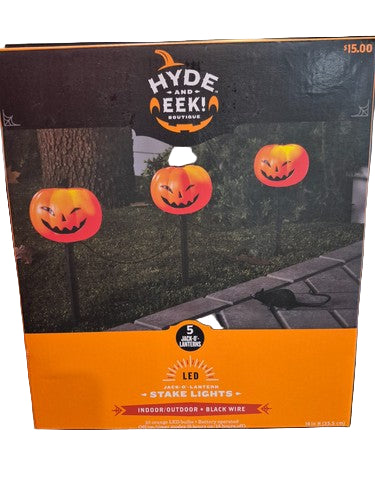 Hyde And Eek LED Jack O Lantern Stake Lights 5pcs LED Lights Open Box