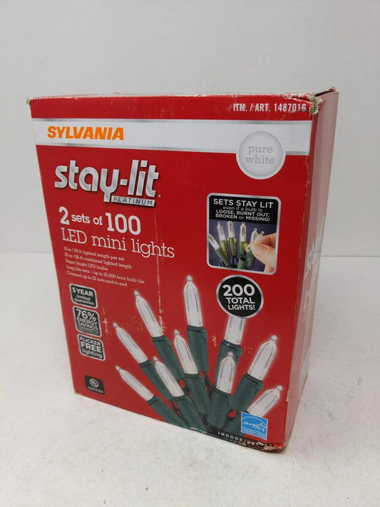 Slyvania Stay Lit Platinum 100 LED Mini Lights Pure White Open Box