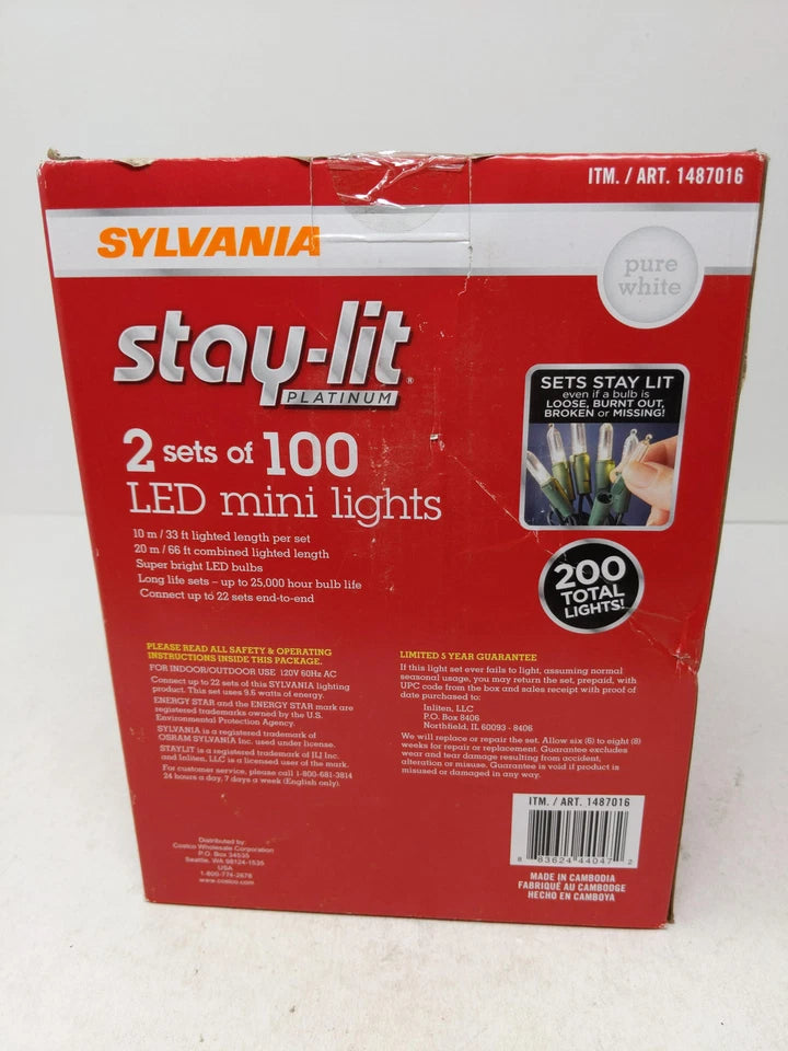 Slyvania Stay Lit Platinum 100 LED Mini Lights Pure White Open Box