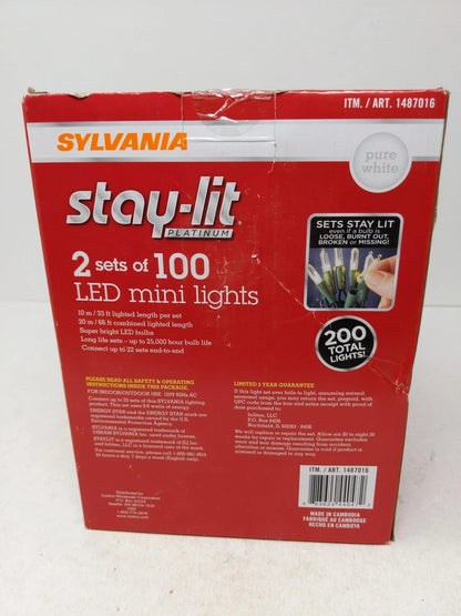 Slyvania Stay Lit Platinum 100 LED Mini Lights Pure White Open Box