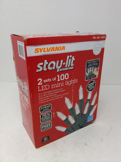 Slyvania Stay Lit Platinum 100 LED Mini Lights Pure White Open Box
