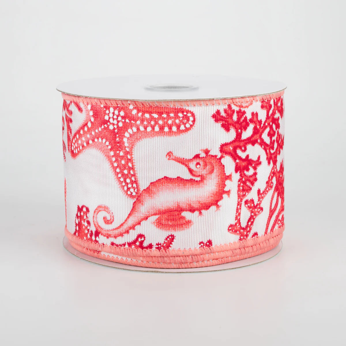2.5 Inch By 10 Yard Coral Seahorse And Starfish Ribbon