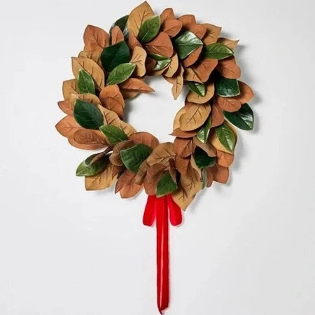 Threshold With Studio Mcgee Faux Magnolia Wreath With Red Ribbon