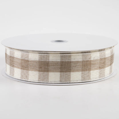 1.5 Inch By 50 Yard Cream And Brown Woven Check Ribbon