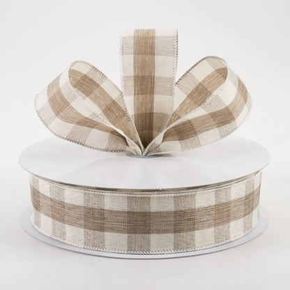 1.5 Inch By 50 Yard Cream And Brown Woven Check Ribbon