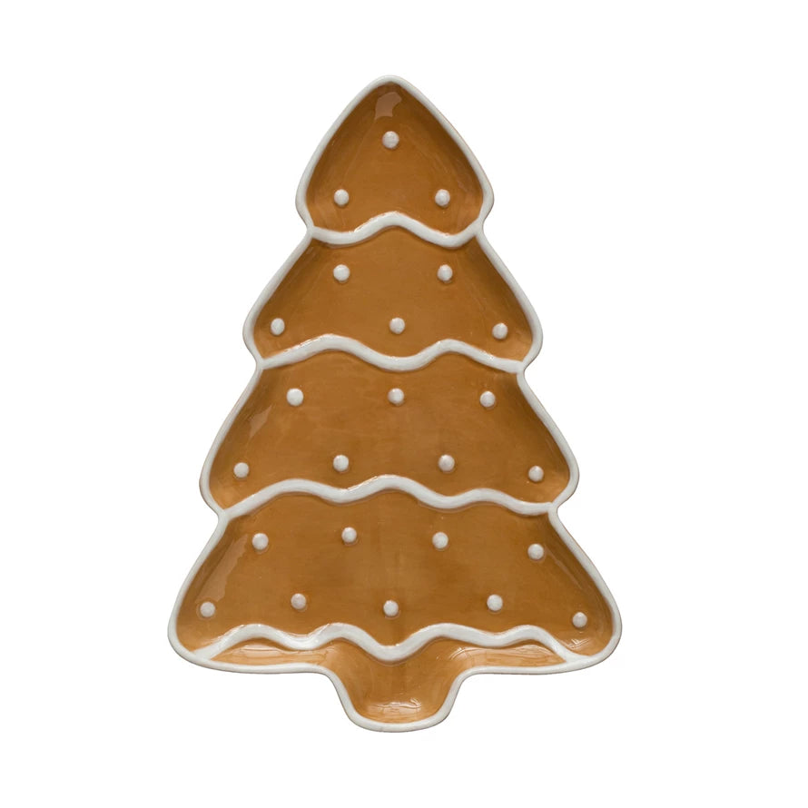 13 Inch Gingerbread Christmas Tree Shaped Platter