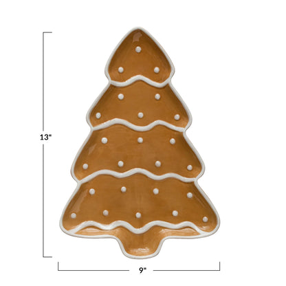 13 Inch Gingerbread Christmas Tree Shaped Platter