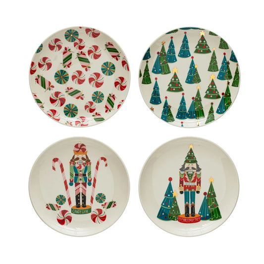 6 Inch Round Ceramic Plate Holiday Pattern Four Styles