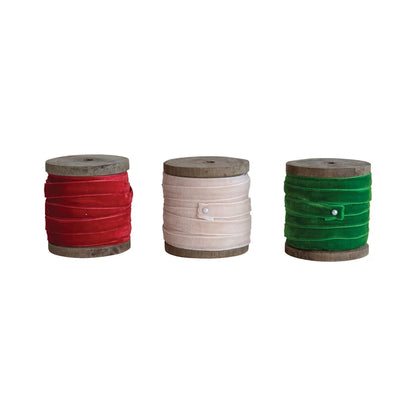 10 Yard Velvet Ribbon On Spools Three Colors