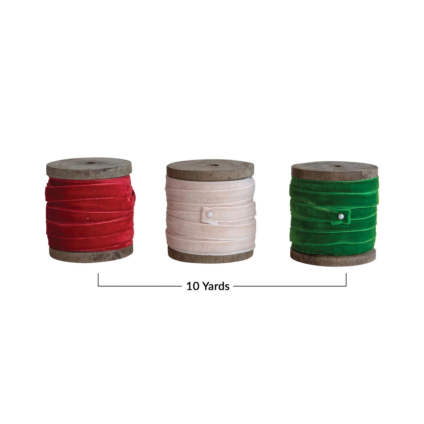 10 Yard Velvet Ribbon On Spools Three Colors