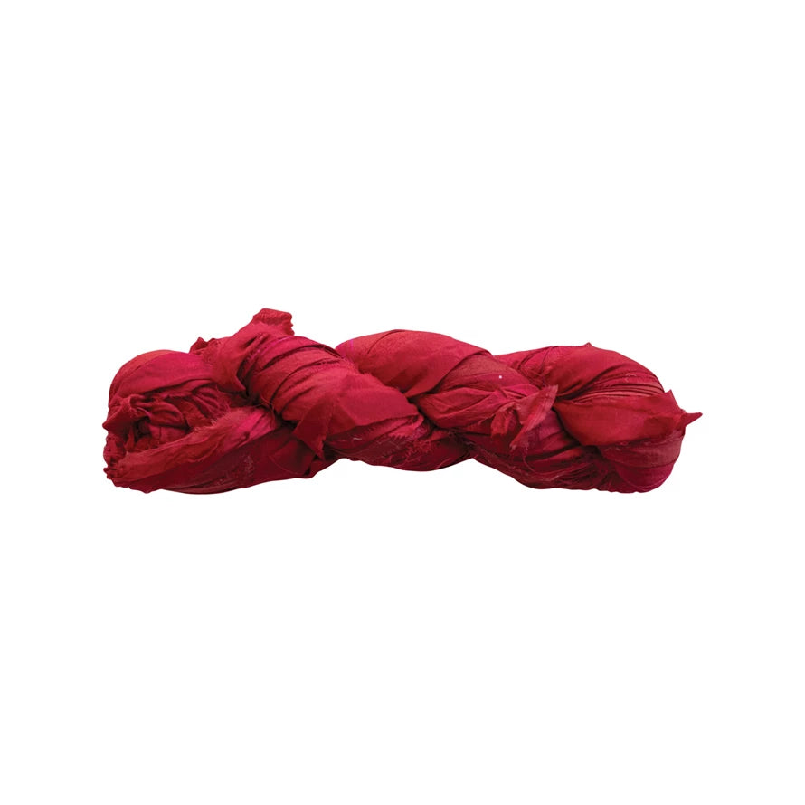 70-75 Yard Recycled Torn Silk Ribbon Berry Red