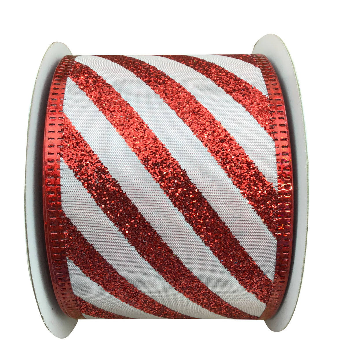 2.5 Inch By 10 Yard Red And White Glitter Stripes Ribbon
