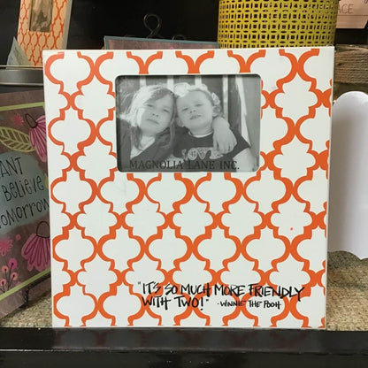 12" Orange and White Damask Picture Frame