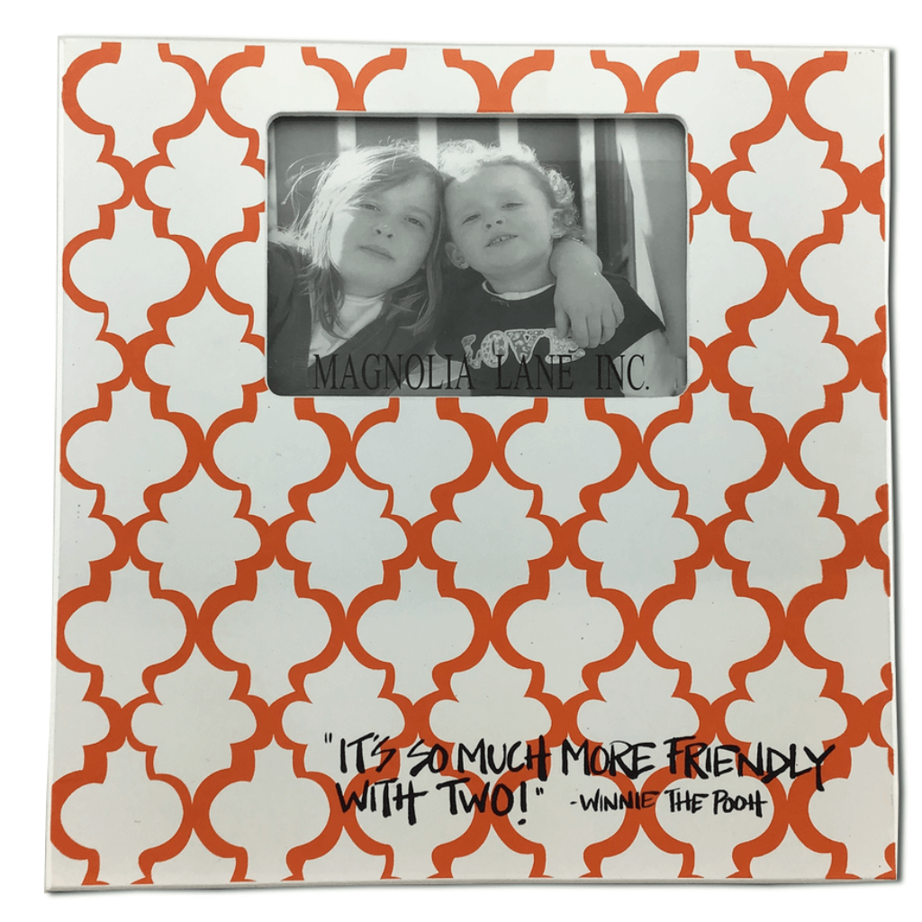 12" Orange and White Damask Picture Frame