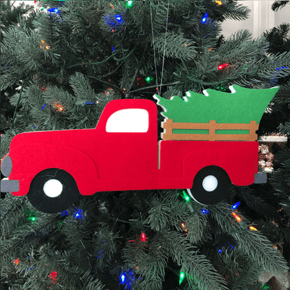 13.5 Inch Felt Red Truck with Tree Large Ornament