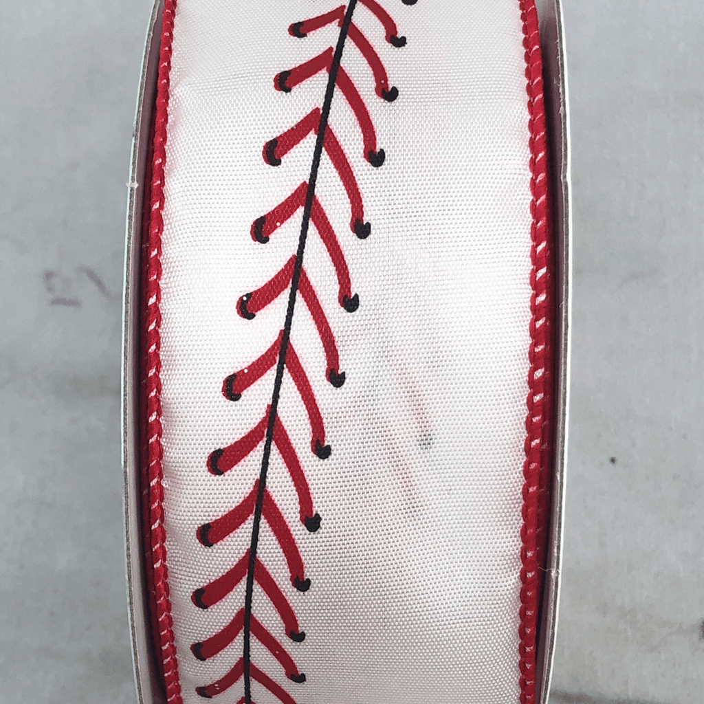 1.5 Inch By 10 Yards Baseball Stitching Ribbon Cream Red Black