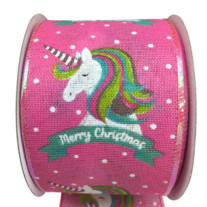 Pink Linen Unicorn Merry Christmas Ribbon