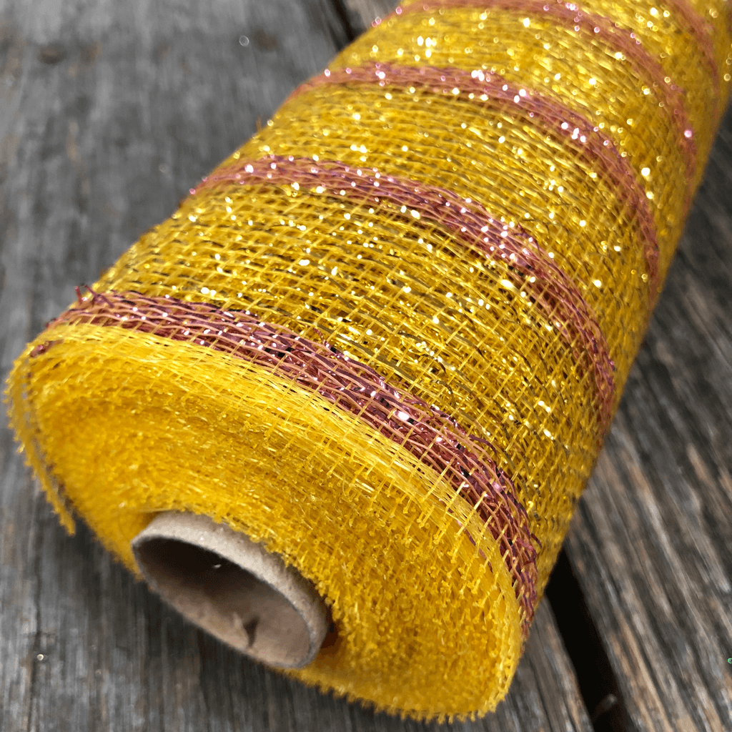 20" x 10 YDS Designer Netting Gold with Pink Stripes