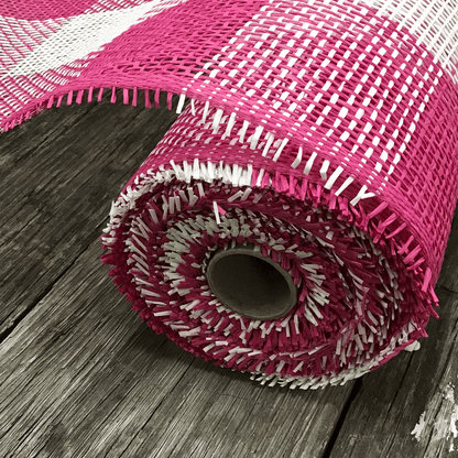 20 Inch by 10 Yards Designer Netting Hot Pink and White Parchment/Poly Burlap