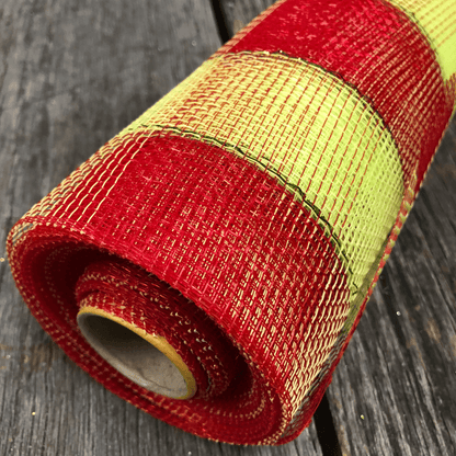 20 Inch by 10 Yards Designer Netting Plaid Red Apple with Lime Glamour Foil