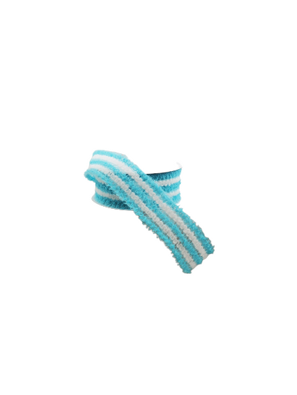 Aqua and White Striped Fuzzy Ribbon