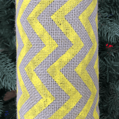 22 Inch by 10 Yards Designer Burlap Natural Gray With Yellow Pattern