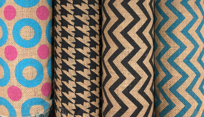22 Inch by 10 Yards Designer Burlap Natural With Black Pattern