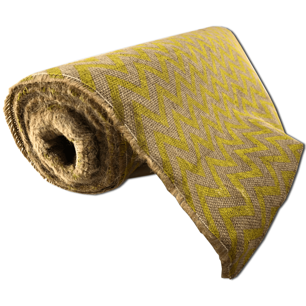 22 Inch by 10 Yards Designer Burlap Natural With Yellow Pattern