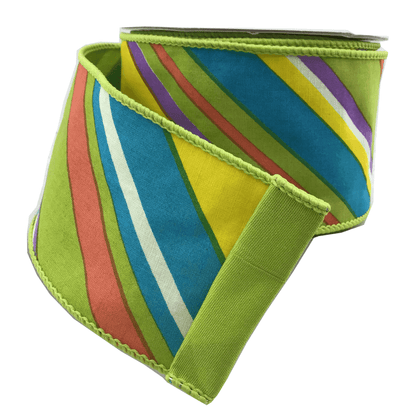 2.5 Inch By 10 Yards Chica Multi-Color Diagonal Stripe Ribbon