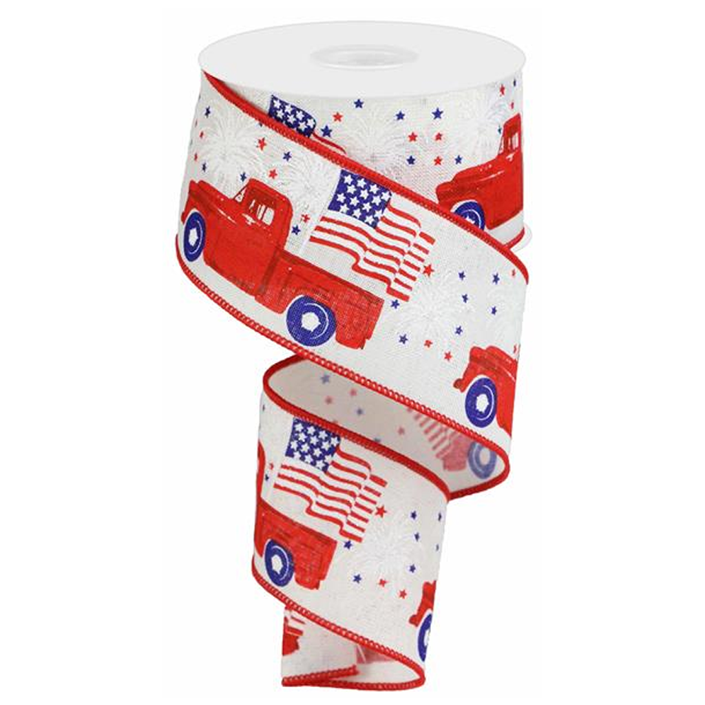 2.5Inch By 10 Yards Patriotic Truck Ribbon Red White & Blue