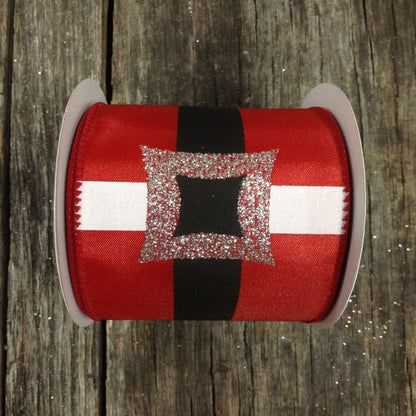 2.5 Inch By 10 Yards Santa's Belt Ribbon Red and Silver