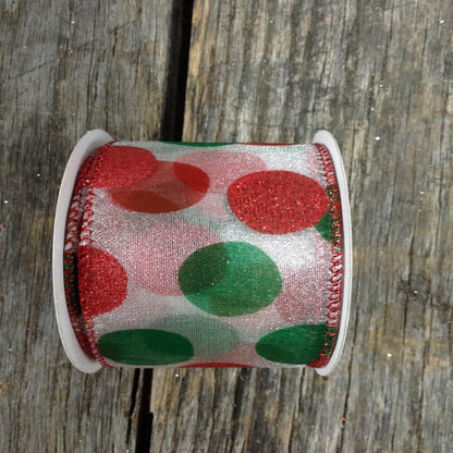 2.5 Inch By 10 YDS Sheer White With Red And Green Dots Ribbon