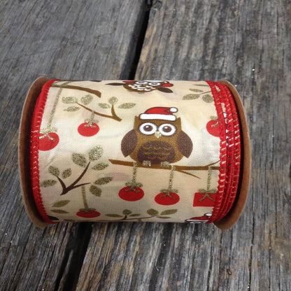 2.5 Inch By 10 Yards Gold Winter Owl Print Ribbon