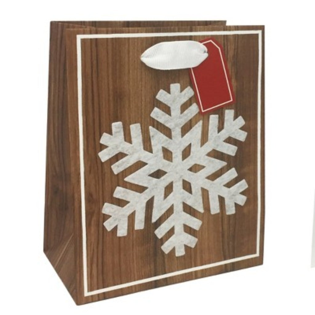 Petite Felt Snowflake Wood Grain Christmas Gift Bag