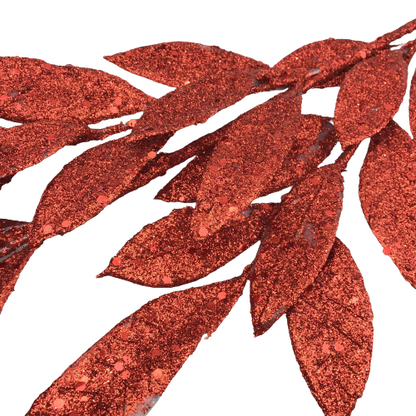 29 Inch Red Glitter Leaf Spray