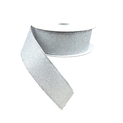 1.5 Inch By 10 Yard Silver Glitter Flat Ribbon