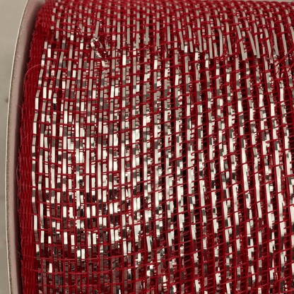 3 Inch by 20 Yards Designer Netting Red with Silver Glamour