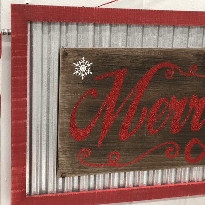 Glittered Merry Christmas Wood And Corrugated Metal Wall Art