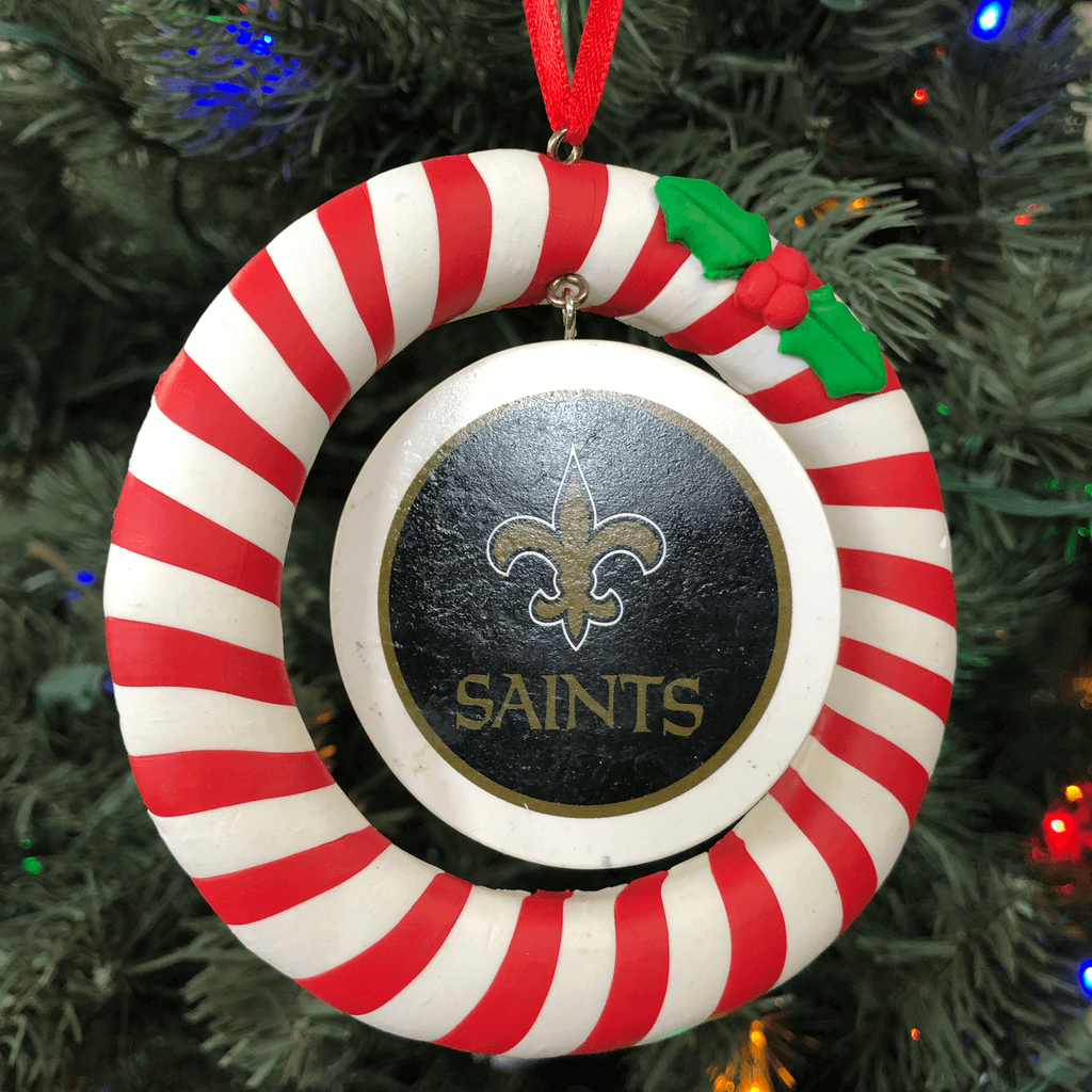 4" Candy Cane Wreath with Saints Logo Christmas Ornament
