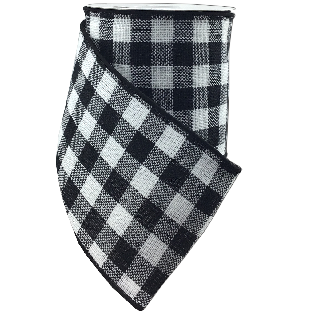 4 Inch By 10 Yards Black And White Buffalo Checkered Ribbon