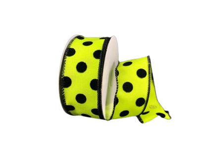 1.5 Inch Lime Green With Black Polka Dots Ribbon