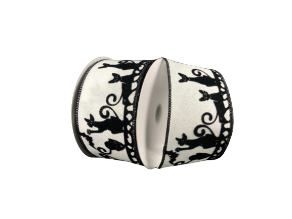 2.5 Inch White With Black Cats And Bats Ribbon