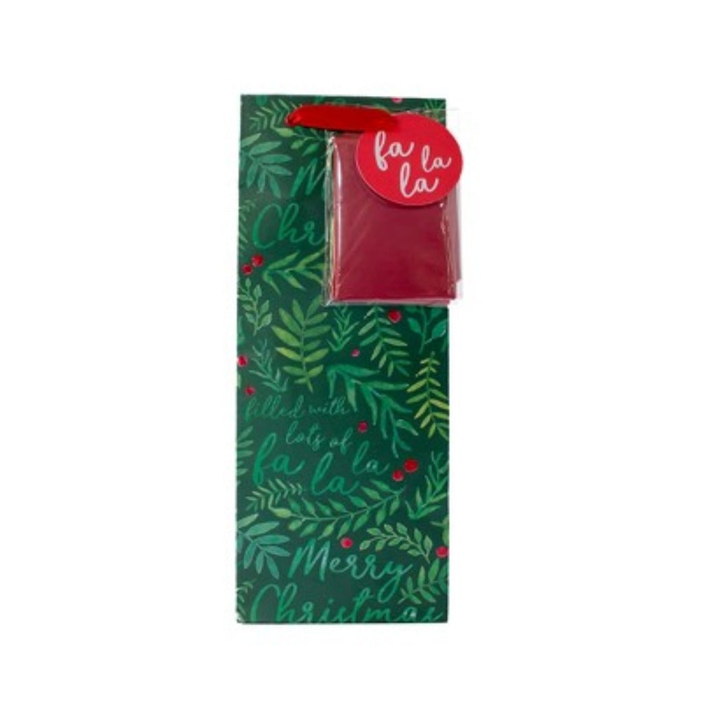 Dark Green Christmas Gift Bag With Red Tissue Paper