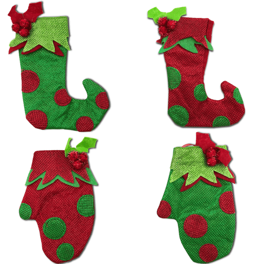 5.5 Inch Plush Fabric Mitten Stocking Ornament 4 Styles