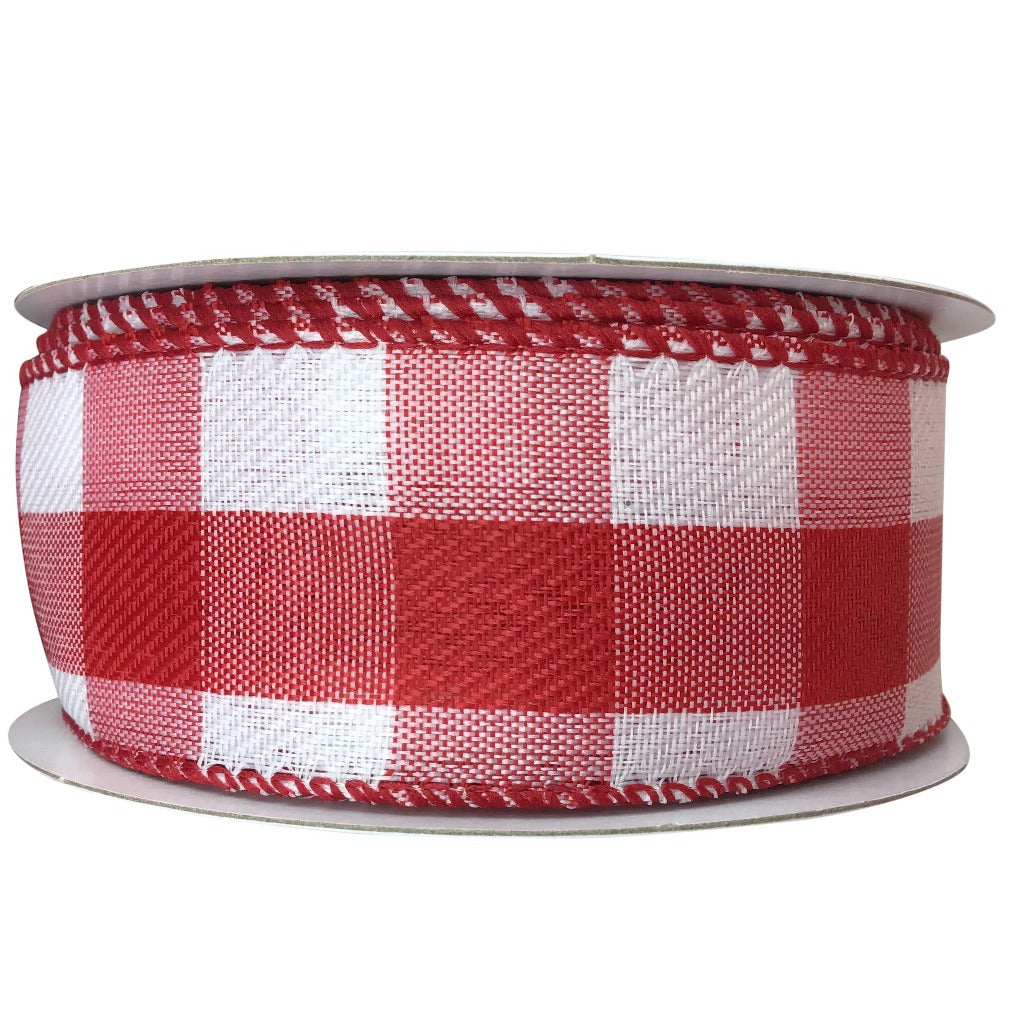 1.5 Inch Red And White Buffalo Plaid Ribbon