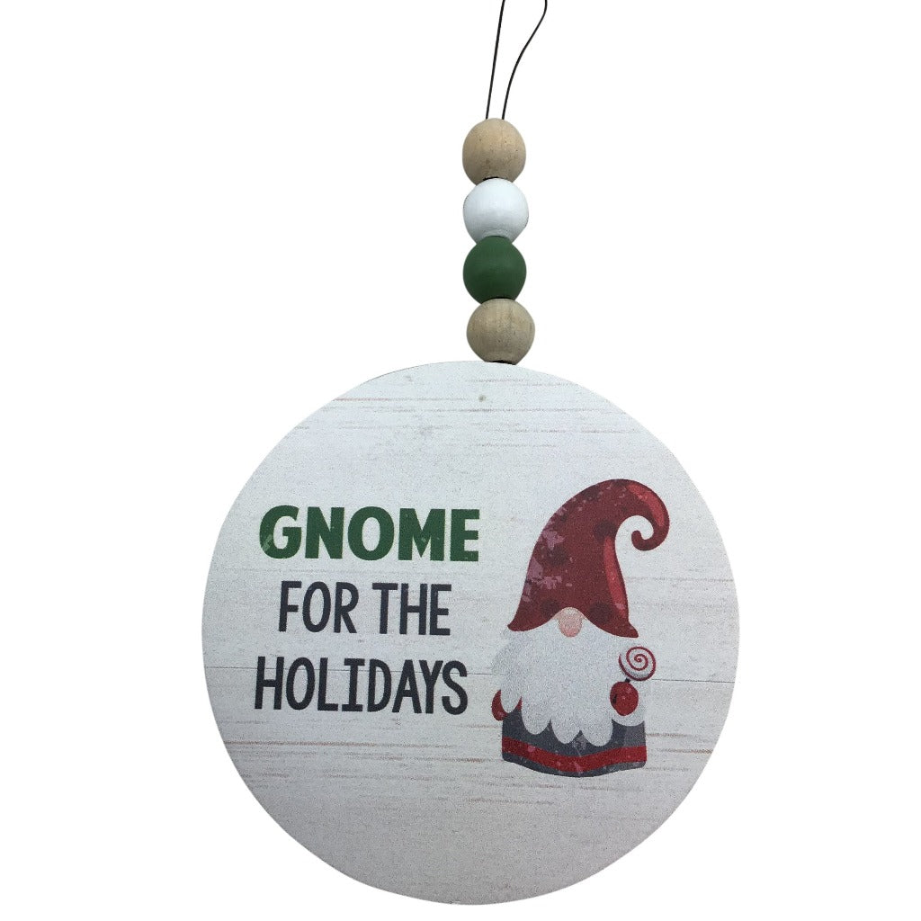Wooden Gnome Disc Ornament with Beads 4 Styles