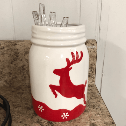 6" Red and White Ceramic Deer Jar